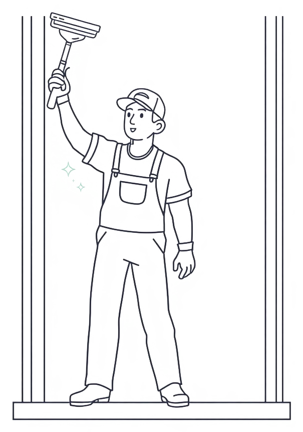 Illustration: Fensterputzer von Ragona-Service bei der Arbeit